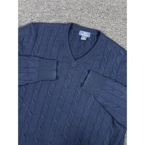 Brooks Brothers 346 Sweater Men's Medium Navy Blue Cable Knit Merino Wool Preppy